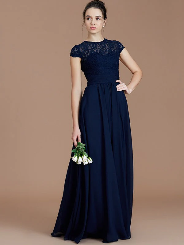 Charming Jewel Short Sleeves Lace Chiffon Bridesmaid Dresses - Image 5