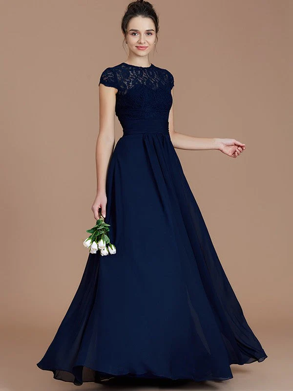 Charming Jewel Short Sleeves Lace Chiffon Bridesmaid Dresses - Image 6