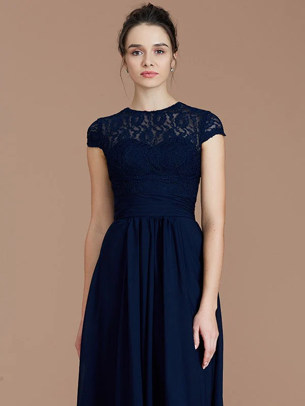 Charming Jewel Short Sleeves Lace Chiffon Bridesmaid Dresses - Image 7