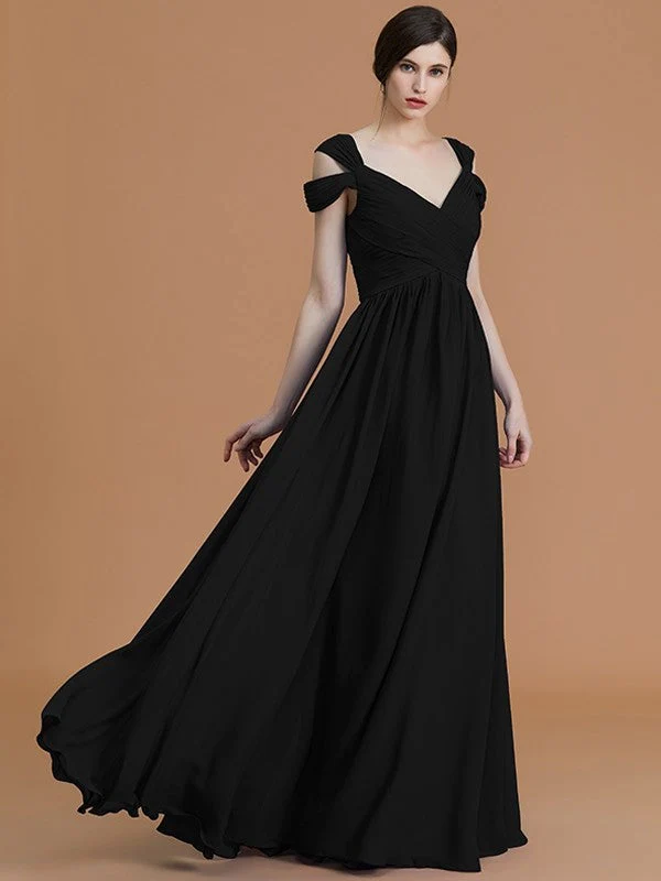 Charming Off-the-Shoulder Sleeveless Ruched Chiffon Bridesmaid Dresses - Image 10