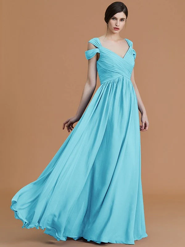 Charming Off-the-Shoulder Sleeveless Ruched Chiffon Bridesmaid Dresses - Image 11