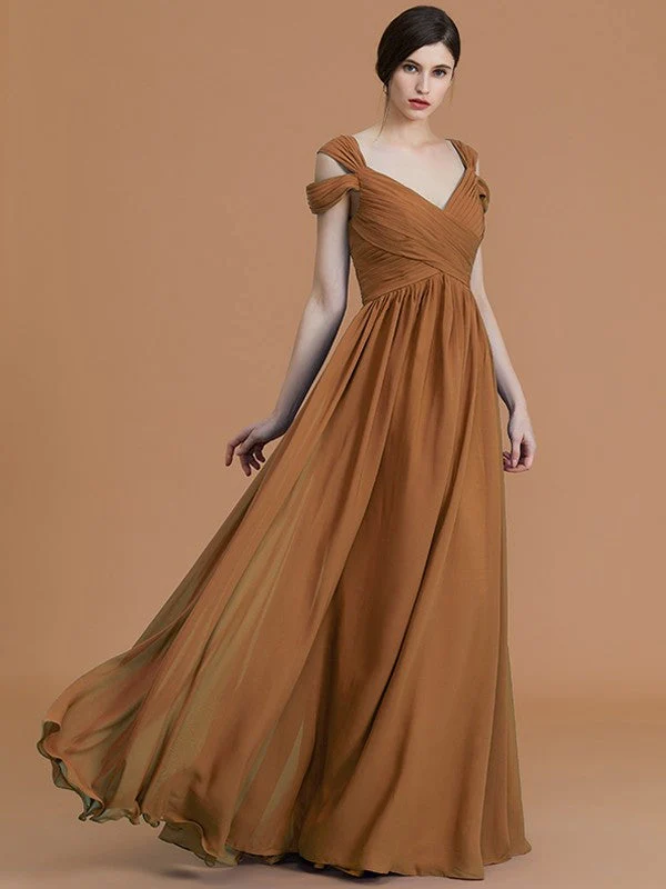 Charming Off-the-Shoulder Sleeveless Ruched Chiffon Bridesmaid Dresses - Image 12