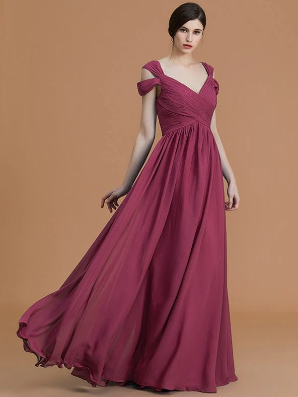 Charming Off-the-Shoulder Sleeveless Ruched Chiffon Bridesmaid Dresses - Image 13