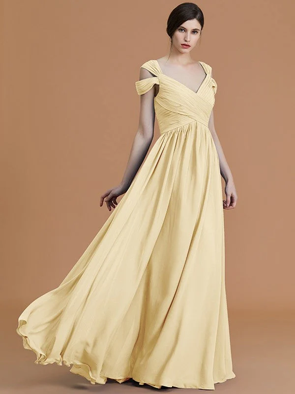 Charming Off-the-Shoulder Sleeveless Ruched Chiffon Bridesmaid Dresses - Image 14