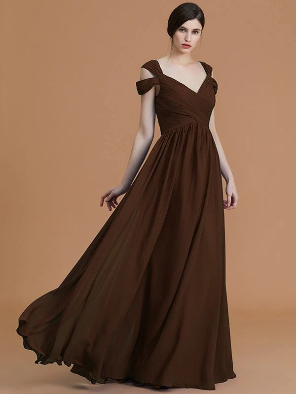 Charming Off-the-Shoulder Sleeveless Ruched Chiffon Bridesmaid Dresses - Image 15