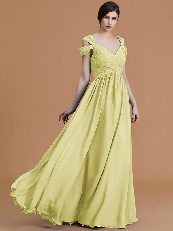 Charming Off-the-Shoulder Sleeveless Ruched Chiffon Bridesmaid Dresses - Image 16