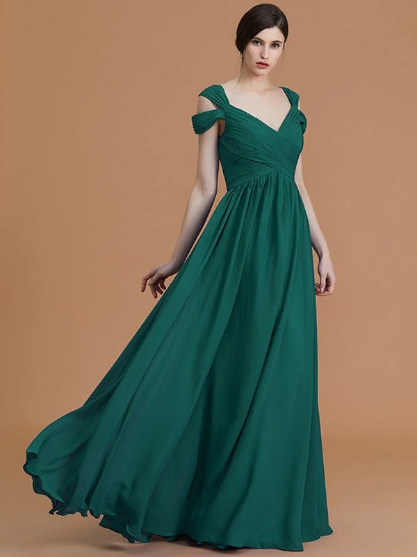 Charming Off-the-Shoulder Sleeveless Ruched Chiffon Bridesmaid Dresses - Image 17