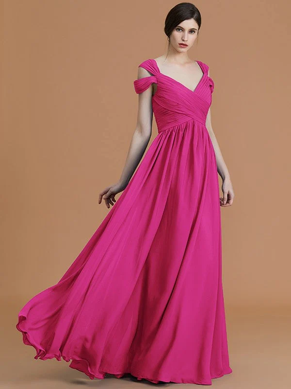 Charming Off-the-Shoulder Sleeveless Ruched Chiffon Bridesmaid Dresses - Image 19