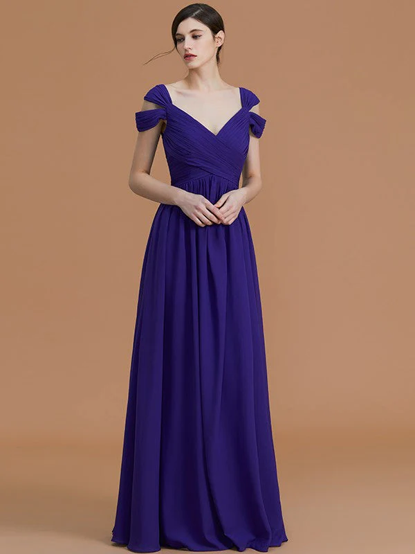 Charming Off-the-Shoulder Sleeveless Ruched Chiffon Bridesmaid Dresses - Image 2