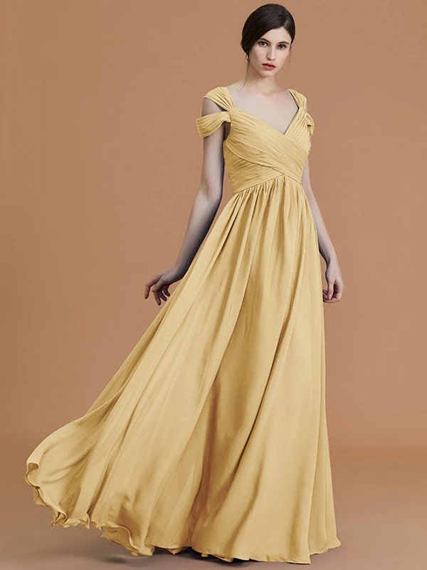 Charming Off-the-Shoulder Sleeveless Ruched Chiffon Bridesmaid Dresses - Image 20