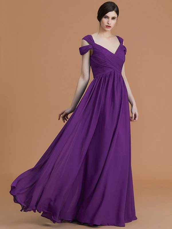 Charming Off-the-Shoulder Sleeveless Ruched Chiffon Bridesmaid Dresses - Image 21