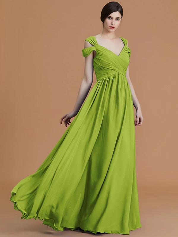 Charming Off-the-Shoulder Sleeveless Ruched Chiffon Bridesmaid Dresses - Image 22