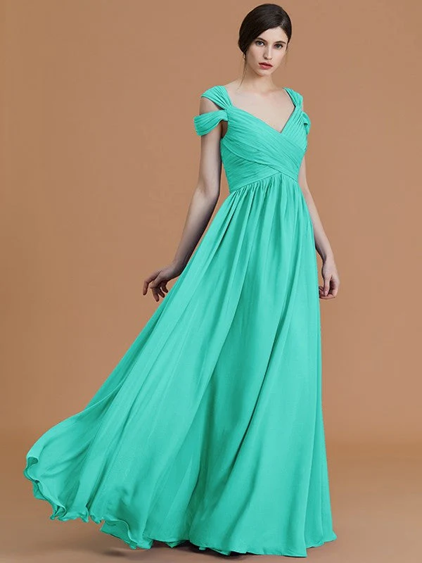 Charming Off-the-Shoulder Sleeveless Ruched Chiffon Bridesmaid Dresses - Image 23