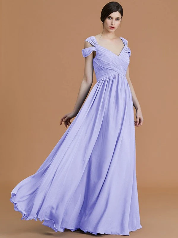 Charming Off-the-Shoulder Sleeveless Ruched Chiffon Bridesmaid Dresses - Image 25