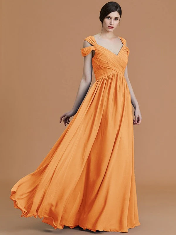 Charming Off-the-Shoulder Sleeveless Ruched Chiffon Bridesmaid Dresses - Image 28