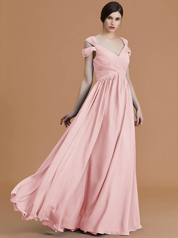 Charming Off-the-Shoulder Sleeveless Ruched Chiffon Bridesmaid Dresses - Image 29