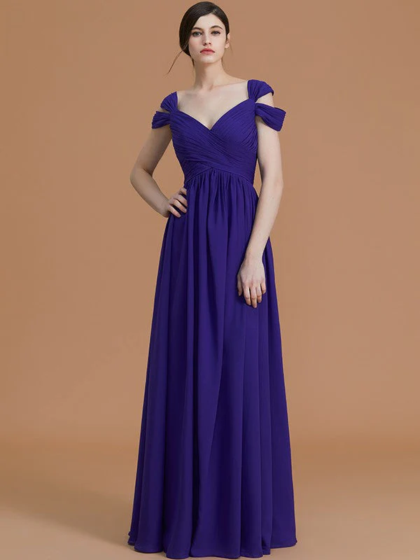Charming Off-the-Shoulder Sleeveless Ruched Chiffon Bridesmaid Dresses - Image 3