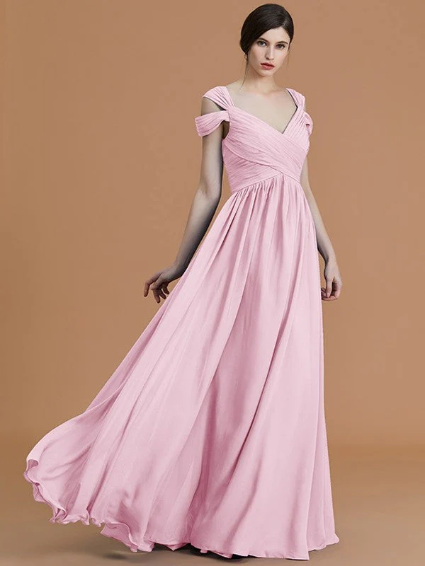 Charming Off-the-Shoulder Sleeveless Ruched Chiffon Bridesmaid Dresses - Image 30