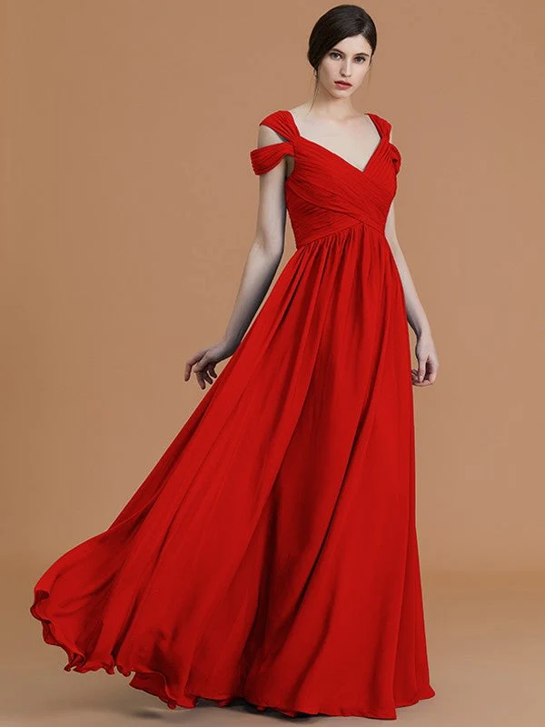 Charming Off-the-Shoulder Sleeveless Ruched Chiffon Bridesmaid Dresses - Image 31