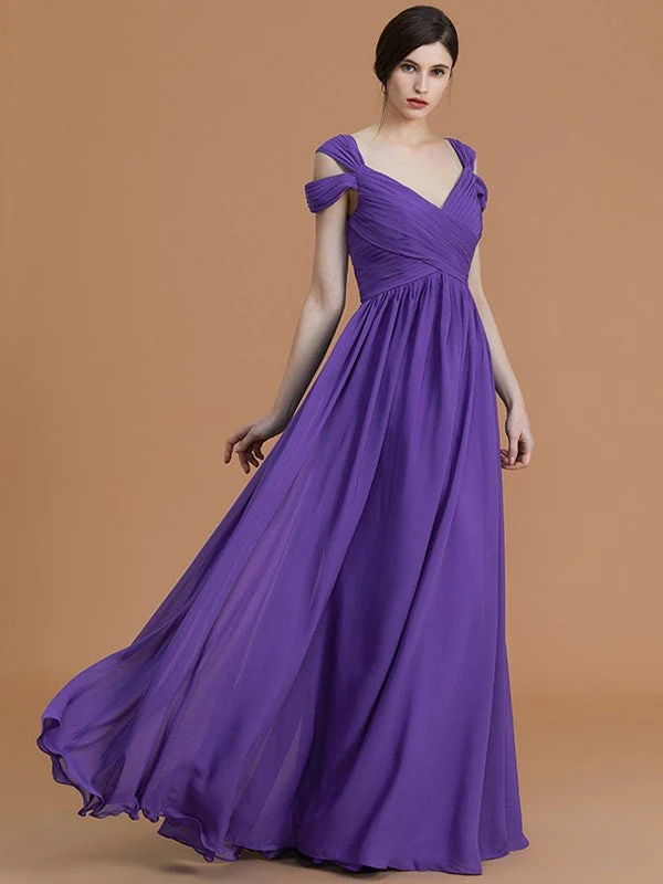 Charming Off-the-Shoulder Sleeveless Ruched Chiffon Bridesmaid Dresses - Image 32