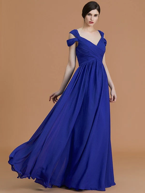 Charming Off-the-Shoulder Sleeveless Ruched Chiffon Bridesmaid Dresses - Image 33