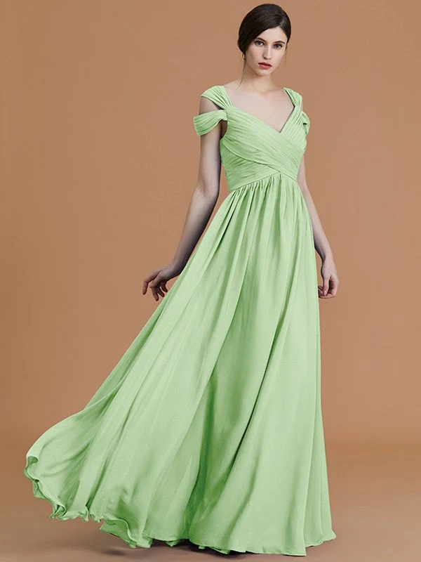 Charming Off-the-Shoulder Sleeveless Ruched Chiffon Bridesmaid Dresses - Image 34