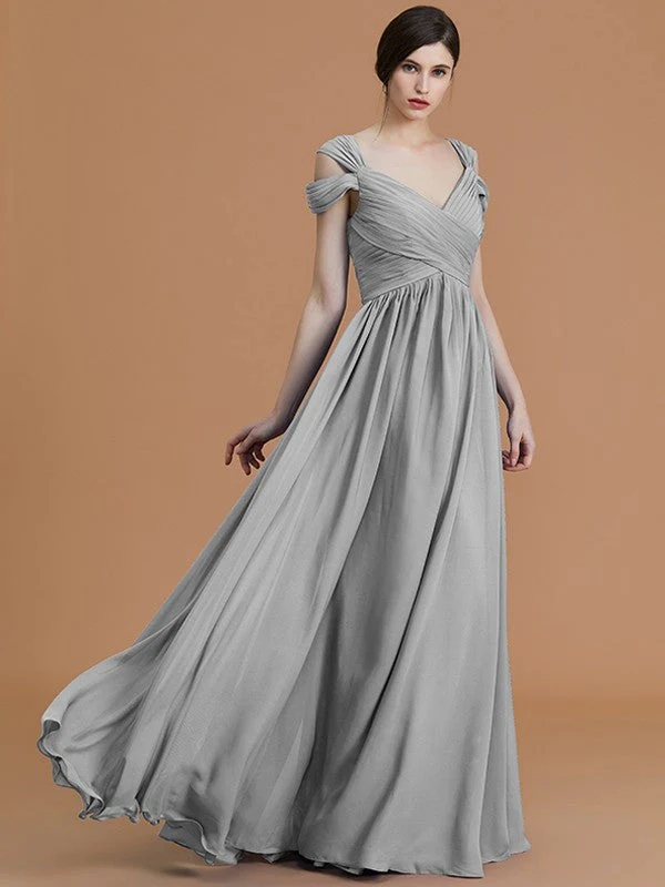 Charming Off-the-Shoulder Sleeveless Ruched Chiffon Bridesmaid Dresses - Image 35
