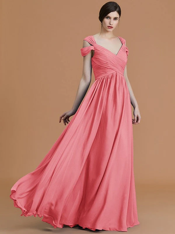 Charming Off-the-Shoulder Sleeveless Ruched Chiffon Bridesmaid Dresses - Image 36