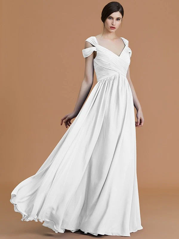 Charming Off-the-Shoulder Sleeveless Ruched Chiffon Bridesmaid Dresses - Image 37