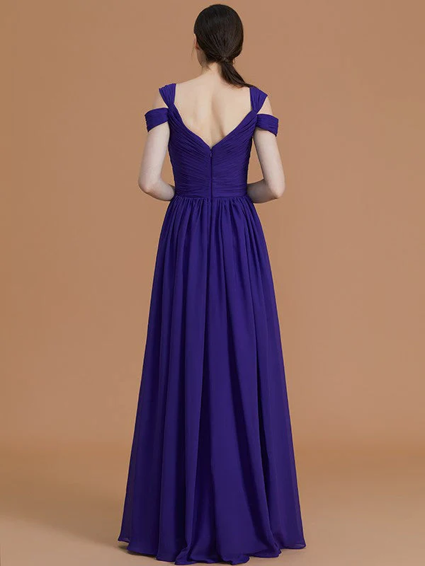 Charming Off-the-Shoulder Sleeveless Ruched Chiffon Bridesmaid Dresses - Image 38