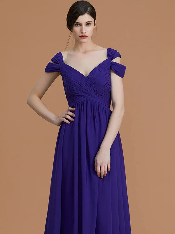 Charming Off-the-Shoulder Sleeveless Ruched Chiffon Bridesmaid Dresses - Image 4