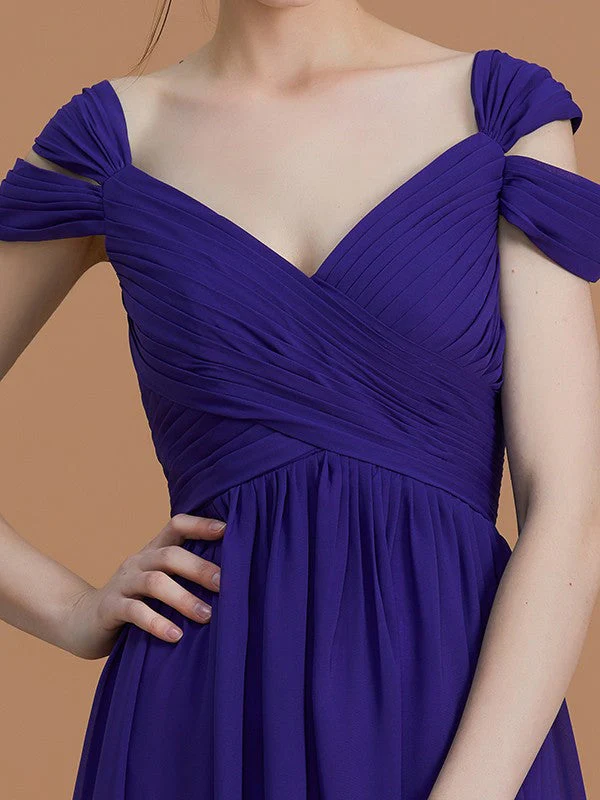 Charming Off-the-Shoulder Sleeveless Ruched Chiffon Bridesmaid Dresses - Image 5
