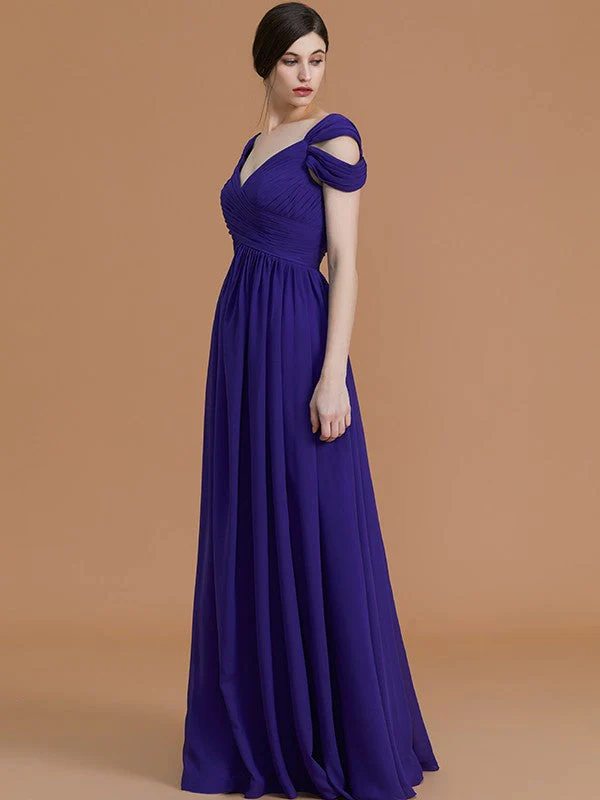 Charming Off-the-Shoulder Sleeveless Ruched Chiffon Bridesmaid Dresses - Image 6