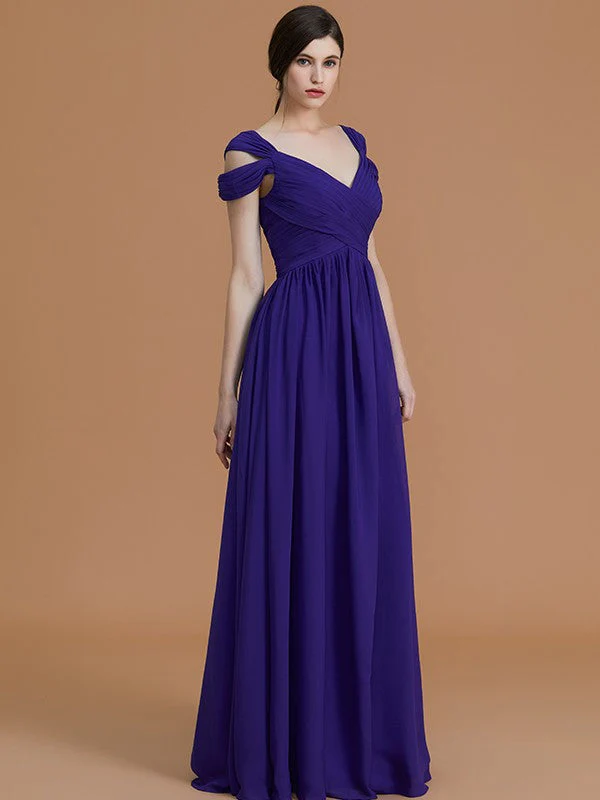 Charming Off-the-Shoulder Sleeveless Ruched Chiffon Bridesmaid Dresses - Image 7