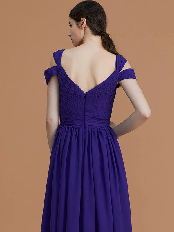 Charming Off-the-Shoulder Sleeveless Ruched Chiffon Bridesmaid Dresses - Image 8