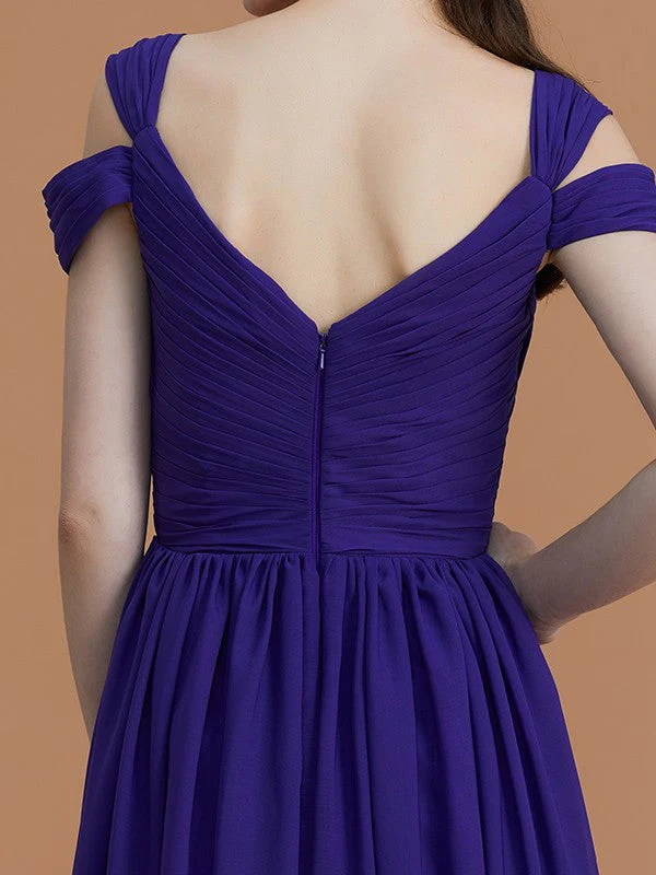 Charming Off-the-Shoulder Sleeveless Ruched Chiffon Bridesmaid Dresses - Image 9