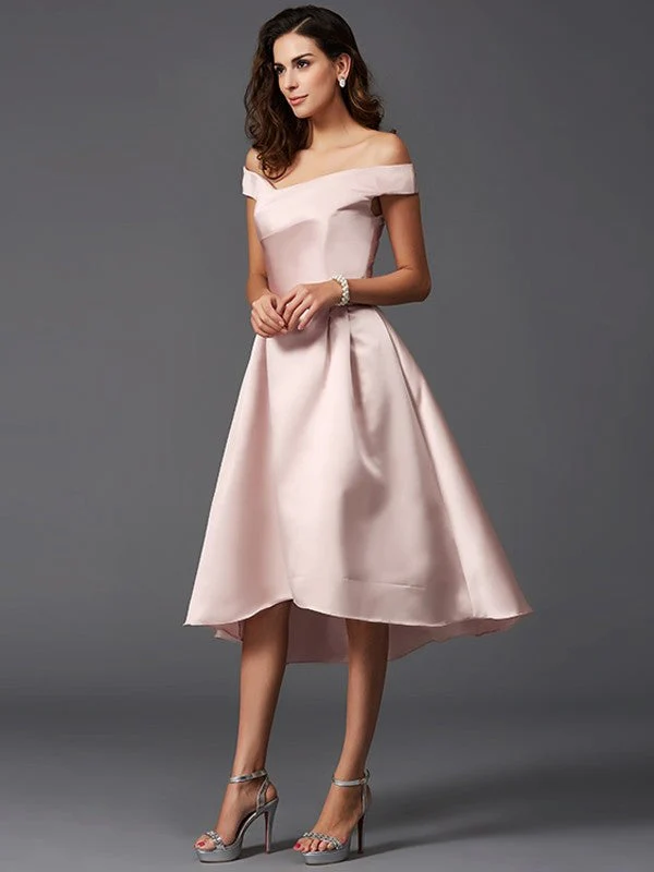 Charming Off-the-Shoulder Sleeveless High Low Satin Bridesmaid Dresses - Image 21