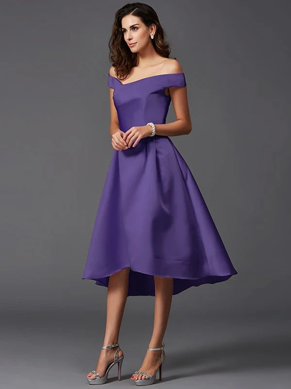 Charming Off-the-Shoulder Sleeveless High Low Satin Bridesmaid Dresses - Image 24