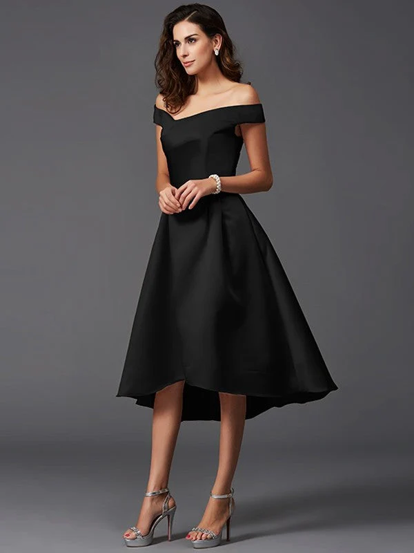 Charming Off-the-Shoulder Sleeveless High Low Satin Bridesmaid Dresses - Image 3