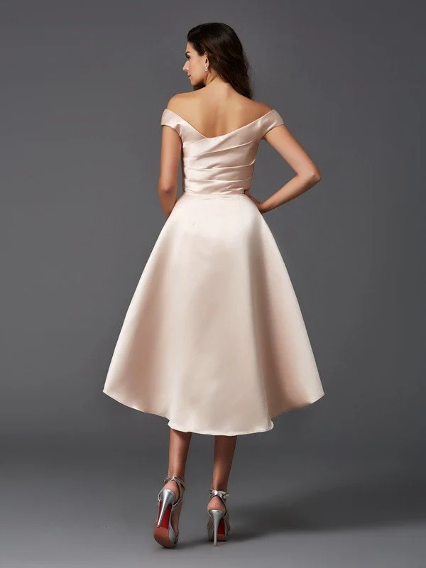 Charming Off-the-Shoulder Sleeveless High Low Satin Bridesmaid Dresses - Image 30