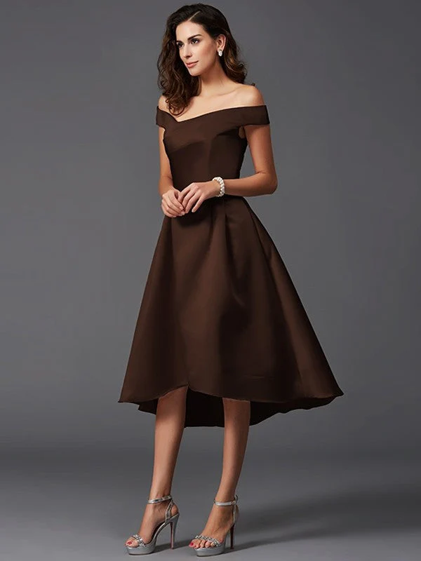 Charming Off-the-Shoulder Sleeveless High Low Satin Bridesmaid Dresses - Image 6