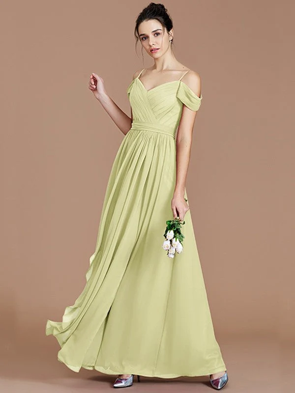 Charming Off-the-Shoulder Sleeveless Ruched Chiffon Bridesmaid Dresses - Image 14