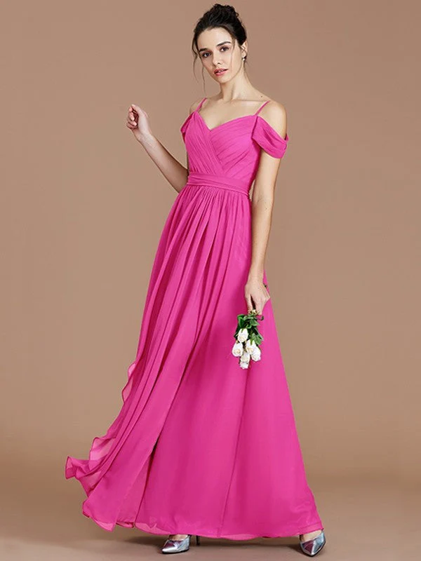 Charming Off-the-Shoulder Sleeveless Ruched Chiffon Bridesmaid Dresses - Image 17