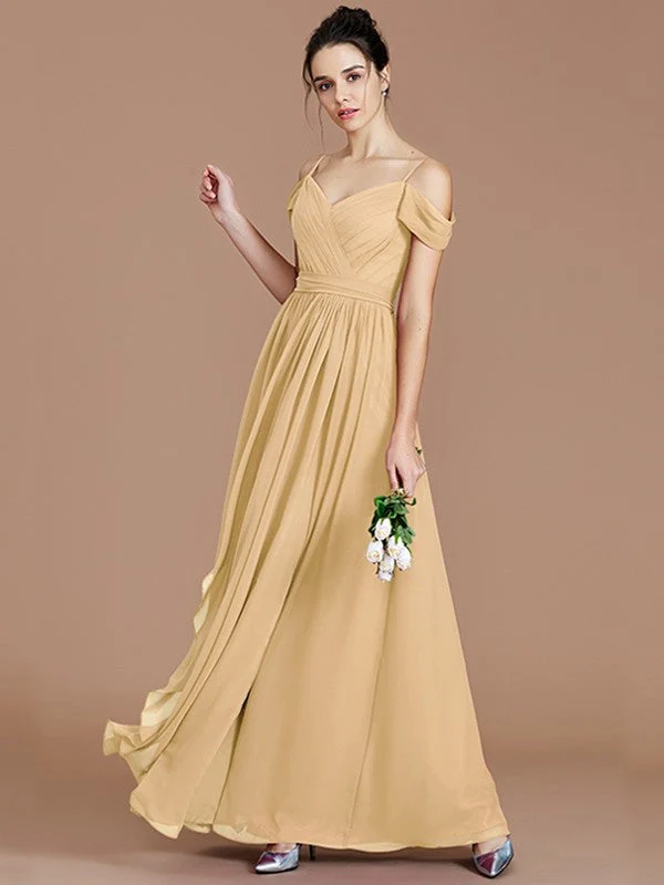 Charming Off-the-Shoulder Sleeveless Ruched Chiffon Bridesmaid Dresses - Image 18