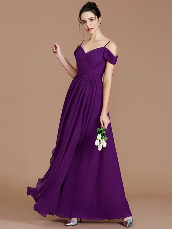Charming Off-the-Shoulder Sleeveless Ruched Chiffon Bridesmaid Dresses - Image 19