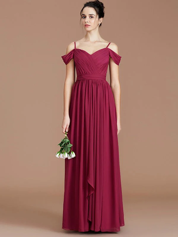 Charming Off-the-Shoulder Sleeveless Ruched Chiffon Bridesmaid Dresses - Image 2
