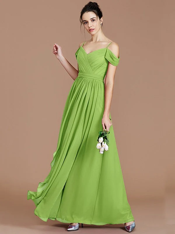 Charming Off-the-Shoulder Sleeveless Ruched Chiffon Bridesmaid Dresses - Image 20