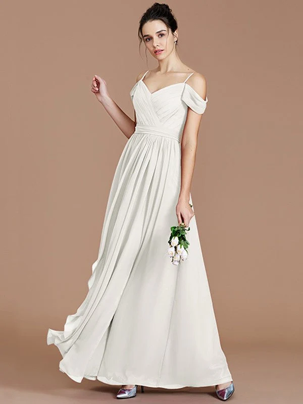Charming Off-the-Shoulder Sleeveless Ruched Chiffon Bridesmaid Dresses - Image 22