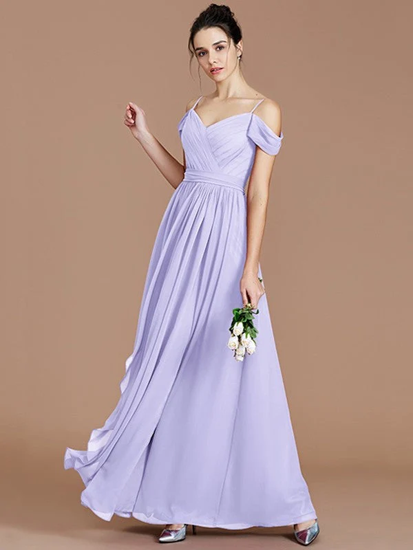 Charming Off-the-Shoulder Sleeveless Ruched Chiffon Bridesmaid Dresses - Image 23