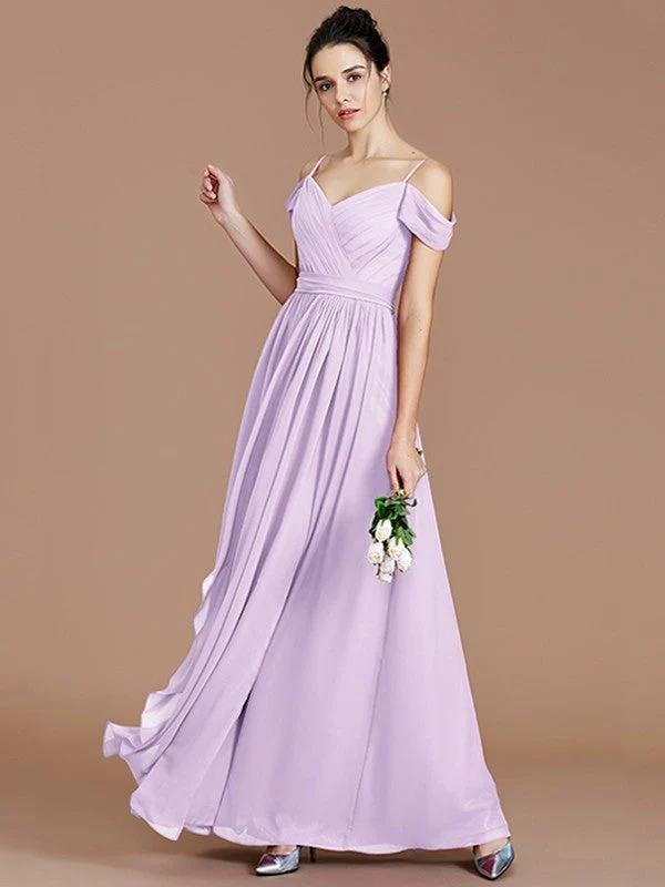 Charming Off-the-Shoulder Sleeveless Ruched Chiffon Bridesmaid Dresses - Image 25